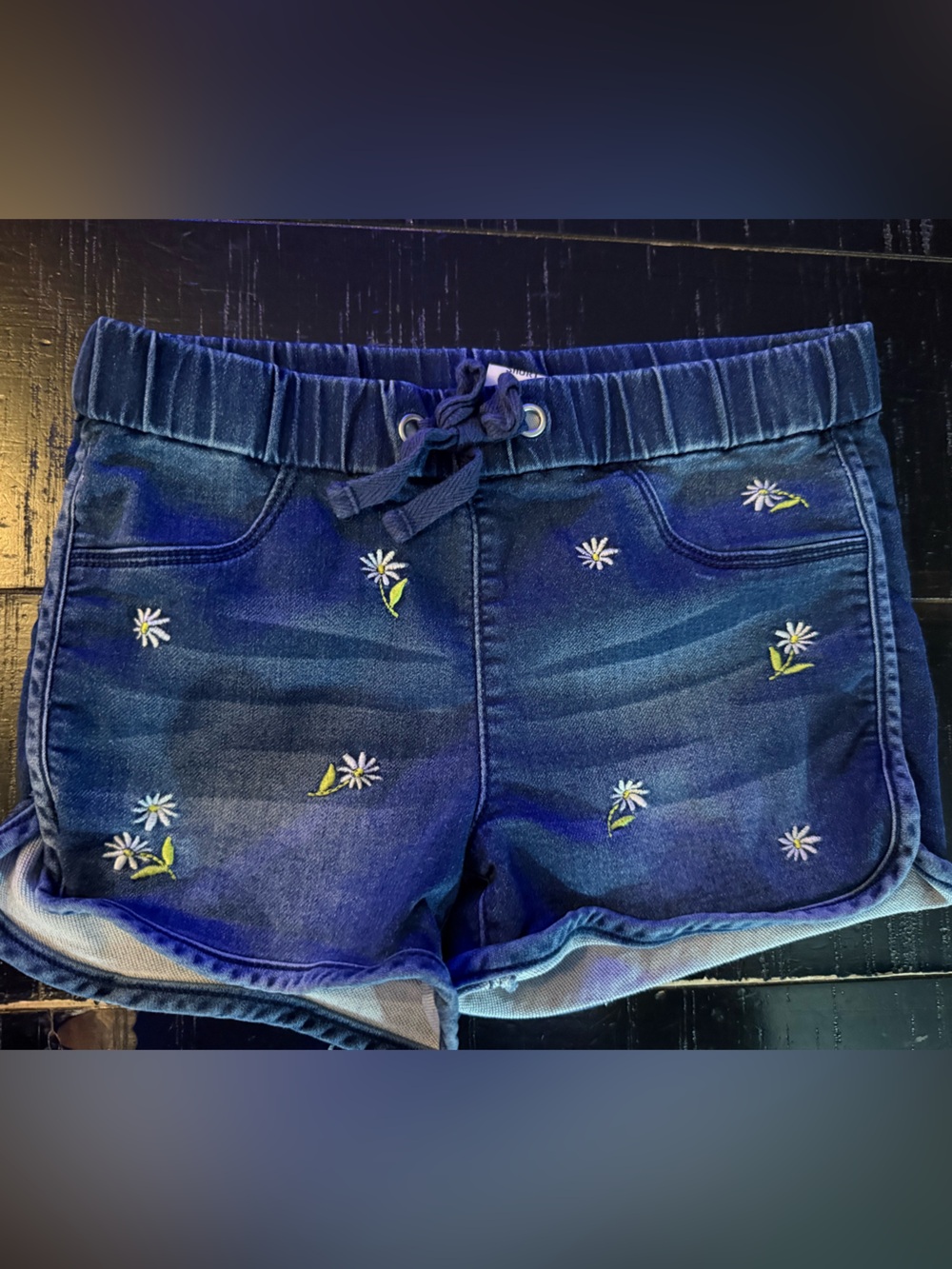 Members mark Blue Denim Floral-Embroidered Kids Shorts 7/8
